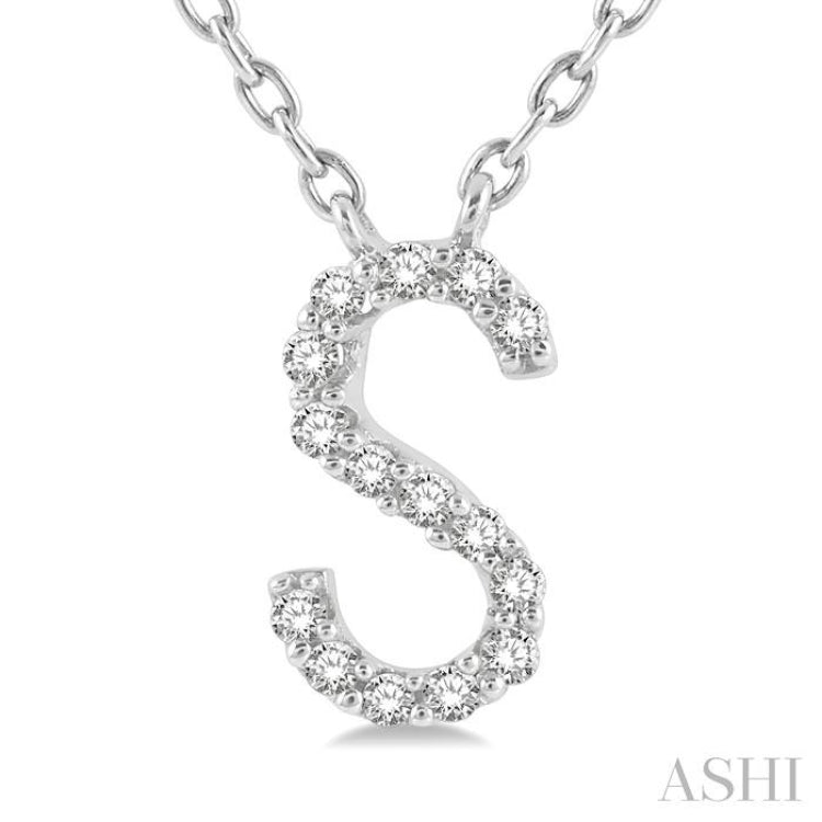 1/20 Ctw Initial 'S' Round Cut Diamond Pendant With Chain in 10K White Gold