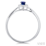 5x3 MM Oval Shape Sapphire and 1/20 Ctw Single Cut Diamond Halo Precious Ring in 10K White Gold