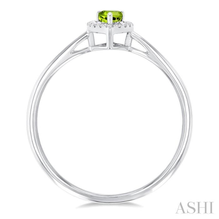 5x3 MM Pear Shape Peridot and 1/20 Ctw Single Cut Diamond Halo Semi-Precious Ring in 10K White Gold
