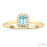 5x3 MM Octagonal Shape Aquamarine and 1/20 Ctw Single Cut Diamond Halo Semi-Precious Ring in 10K Yellow Gold