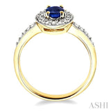 6x4 MM Oval Cut Sapphire and 1/4 Ctw Round Cut Diamond Ring in 14K Yellow Gold