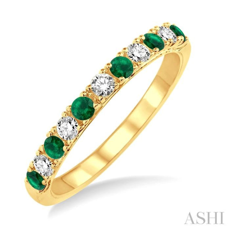 2.2 MM Round Cut Emerald and 1/5 Ctw Round Cut Diamond Precious Band in 14K Yellow Gold
