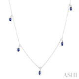 5x3 MM Oval Shape Sapphire and 1/4 Ctw Round Cut Diamonds Precious Station Necklace in 14K White Gold