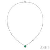 6x4 MM Oval Cut Emerald and 1/6 Ctw Round Cut Diamond Necklace in 14K White Gold