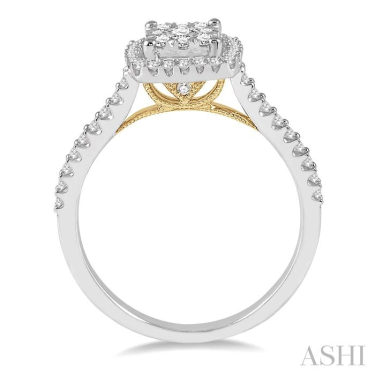1/2 Ctw Round Diamond Lovebright Halo Engagement Ring in 14K White and Yellow Gold