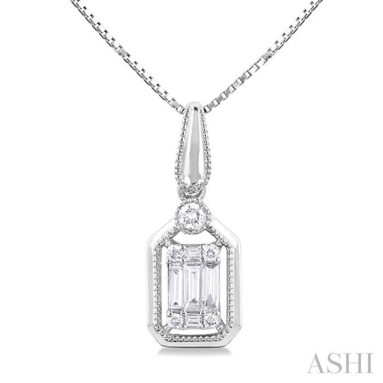 1/6 Ctw Fusion Baguette and Round Cut Diamond Fashion Pendant With Chain in 14K White Gold