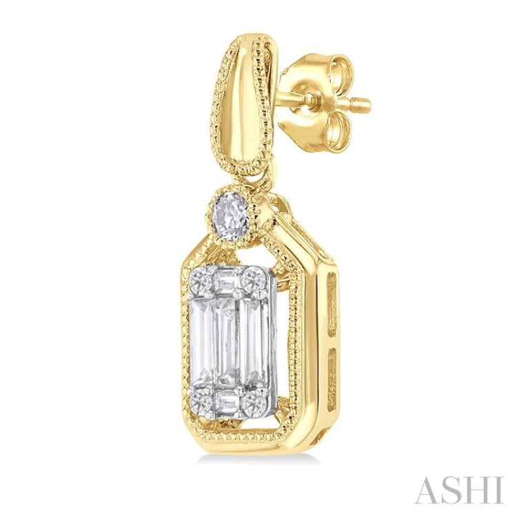 1/3 Ctw Fusion Baguette and Round Cut Diamond Fashion Earrings in 14K Yellow and White Gold