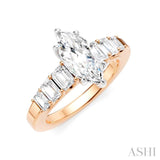 1 Ctw Marquise Shape Emerald and Round Cut Diamond Semi-Mount Engagement Ring in 14K Rose and White Gold