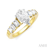 1 Ctw Pear Shape Emerald and Round Cut Diamond Semi-Mount Engagement Ring in 14K Yellow and White Gold