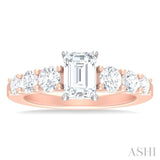 1 1/10 Ctw Emerald Shape Round Cut Diamond Semi Mount Engagement Ring in 14K Rose and White Gold