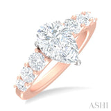 1 1/10 ctw Pear Shape Round Cut Diamond Semi Mount Engagement Ring in 14K Rose and White Gold