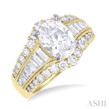 1 1/2 Ctw Baguette and Round Cut Diamond Oval Shape Semi-Mount Engagement Ring in 14K Yellow and White Gold