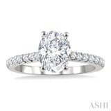 1/3 Ctw Oval Shape Round Cut Diamond Semi-Mount Diamond Engagement Ring in 14K White Gold