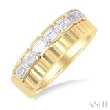 1 Ctw Pyramid Accents and Bezel Set Emerald Cut Diamond Bold Gold Fashion Wide Band in 14K Yellow Gold