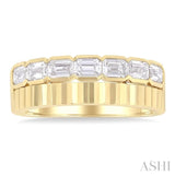 1 Ctw Pyramid Accents and Bezel Set Emerald Cut Diamond Bold Gold Fashion Wide Band in 14K Yellow Gold