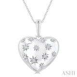 1/10 Ctw Bold Star Engraved Puffed Heart Round Cut Diamond Pendant With Chain in Sterling Silver