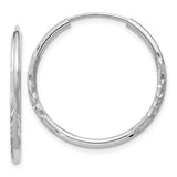14k White Gold 1.5x20mm Satin Diamond-cut Endless Tube Hoop Earrings