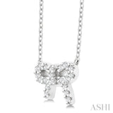 1/8 Ctw Bow Round Cut Diamond Petite Fashion Pendant With Chain in 10K White Gold