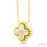 1/50 Ctw Fluted Texture Clover Bead Round Cut Diamond Fashion Pendant With Chain in 10K Yellow Gold