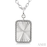 1/10 Ctw Rectangle Fluted Medallion Single Cut Diamond Pendant With Chain in Sterling Silver