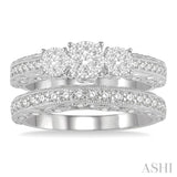 1 Ctw Lovebright Round Cut Diamond Wedding Set With 1/2 Ctw Tri-Mount Engagement Ring and 3/8 Ctw Lattice Wedding Band in 14K White Gold