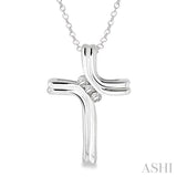 1/10 Ctw Round Cut Diamond Cross Pendant in Sterling Silver with Chain