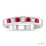 2.5 MM Round Cut Ruby and 1/5 Ctw Channel Set Round Cut Diamond Band in 14K White Gold