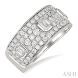 1 1/2 Ctw 3-Stone Emerald and Round Cut Diamond Fashion Wide Band in 14K White Gold