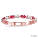 1.35 MM Ruby and 1/6 Ctw Round Cut Diamond Precious Stone Wedding Band in 14K Rose Gold
