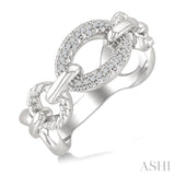 1/10 Ctw Single Cut Diamond Bold Oval Shape Rope Link Ring in Sterling Silver