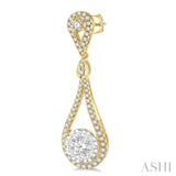 1 Ctw Loop Dangler Round Cut Diamond Lovebright Hanging Earrings in 14K Yellow and White Gold