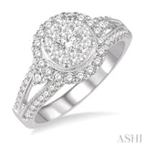 1 1/10 Ctw Lovebright Round Cut Diamond Engagement Ring in 14K White Gold