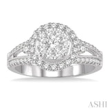 1 1/10 Ctw Lovebright Round Cut Diamond Engagement Ring in 14K White Gold