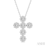 1 Ctw Lovebright Cross Round Cut Diamond Fashion Pendant With Chain in 14K White Gold