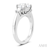 1/2 Ctw Tri-Mount Past, Present and Future Oval Shape Center Round Cut Diamond Semi-Mount Engagement Ring in 14K White Gold