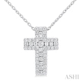 1/4 Ctw Cross Round Cut Diamond Fashion Pendant With Chain in 14K White Gold