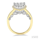 1 Ctw Round Diamond Lovebright Pear Halo Engagement Ring in 14K Yellow and White Gold