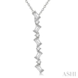 1/3 Ctw Zig-Zag Baguette and Round Cut Diamond Pendant With Chain in 14K White Gold