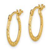 14k 1.00x15mm Polished Diamond-cut Tube Hoop Earrings