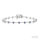 1 MM Round Cut Sapphire Clover and Bead Bijoux Link Precious Tennis Bracelet in 14K White Gold