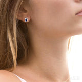 5x3 MM Oval Shape Sapphire and 1/8 Ctw Single Cut Diamond Halo Precious Stud Earrings in 10K White Gold