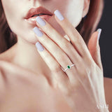 5x3 MM Oval Shape Emerald and 1/20 Ctw Single Cut Diamond Halo Precious Ring in 10K White Gold
