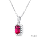 5x3 MM Octagonal Shape Pink Tourmaline and 1/20 Ctw Single Cut Diamond Halo Semi-Precious Pendant with Chain in 10K White Gold