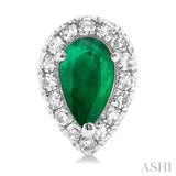5x3 MM Pear Shape Emerald and 1/8 Ctw Single Cut Diamond Halo Precious Stud Earrings in 10K White Gold
