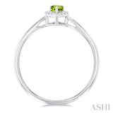 5x3 MM Pear Shape Peridot and 1/20 Ctw Single Cut Diamond Halo Semi-Precious Ring in 14K White Gold