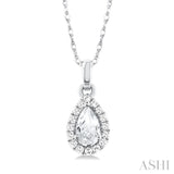 5x3 MM Pear Shape White Topaz and 1/20 Ctw Single Cut Diamond Halo Semi-Precious Pendant with Chain in 10K White Gold