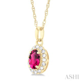 5x3 MM Oval Shape Pink Tourmaline and 1/20 Ctw Single Cut Diamond Halo Semi-Precious Pendant with Chain in 10K Yellow Gold