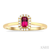 5x3 MM Octagonal Shape Pink Tourmaline and 1/20 Ctw Single Cut Diamond Halo Semi-Precious Ring in 14K Yellow Gold