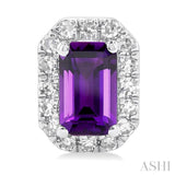 5x3 MM Octagonal Shape Amethyst and 1/8 Ctw Single Cut Diamond Halo Semi-Precious Stud Earrings in 10K White Gold