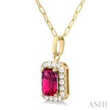 6x4 MM Octagonal Shape Pink Tourmaline and 1/6 Ctw Round Cut Diamond Halo Semi-Precious Pendant with Chain in 14K Yellow Gold